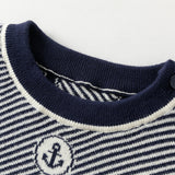 Dave&Bella Toddler Boys Blue White Striped Breathable Cotton Casual Sweaters Tops