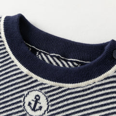 Dave&Bella Toddler Boys Blue White Striped Breathable Cotton Casual Sweaters Tops