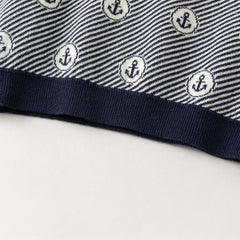 Dave&Bella Toddler Boys Blue White Striped Breathable Cotton Casual Sweaters Tops
