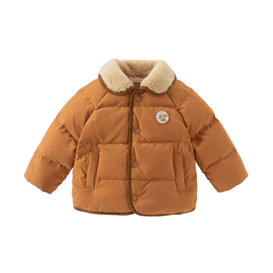 Dave&Bella Toddler Boys Winter Camel Brown/Dark Grey Outdoor Outwear Cozy Down Coats