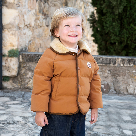 Dave&Bella Toddler Boys Winter Camel Brown/Dark Grey Outdoor Outwear Cozy Down Coats