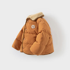 Dave&Bella Toddler Boys Winter Camel Brown/Dark Grey Outdoor Outwear Cozy Down Coats