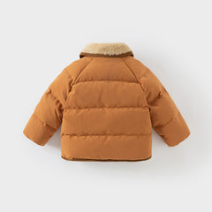 Dave&Bella Toddler Boys Winter Camel Brown/Dark Grey Outdoor Outwear Cozy Down Coats