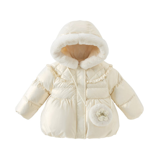 Dave&Bella Toddler Girls Winter Adorable Champagne Cozy Hooded Down Coats(wallet bag)