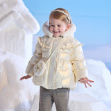 Dave&Bella Toddler Girls Winter Adorable Champagne Cozy Hooded Down Coats(wallet bag)