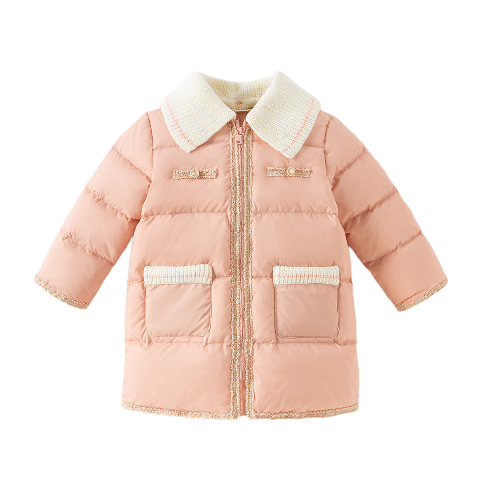 Dave&Bella Toddler Girls Winter Grey Pink Outwear Mid-length Cozy Down Puffer Jackets