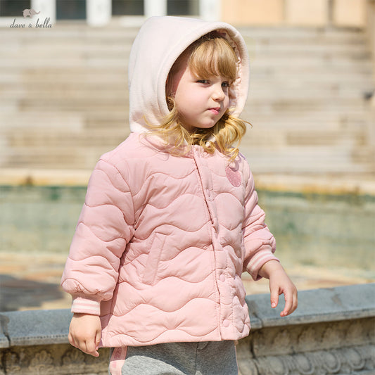 Dave&Bella Toddler Girls/Boys Winter Pink/Navy Blue Patchwork Outwear Hooded Jacket