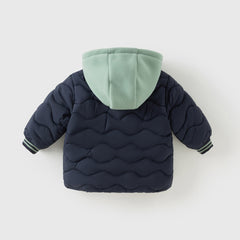 Dave&Bella Toddler Girls/Boys Winter Pink/Navy Blue Patchwork Outwear Hooded Jacket