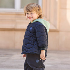 Dave&Bella Toddler Girls/Boys Winter Pink/Navy Blue Patchwork Outwear Hooded Jacket