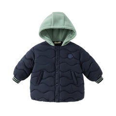 Dave&Bella Toddler Girls/Boys Winter Pink/Navy Blue Patchwork Outwear Hooded Jacket
