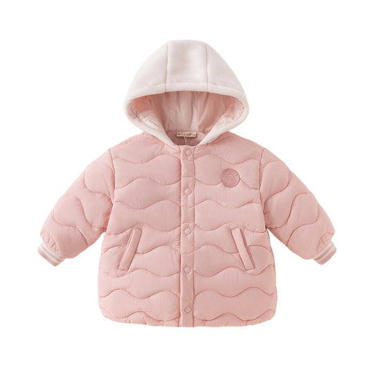 Dave&Bella Toddler Girls/Boys Winter Pink/Navy Blue Patchwork Outwear Hooded Jacket