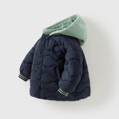 Dave&Bella Toddler Girls/Boys Winter Pink/Navy Blue Patchwork Outwear Hooded Jacket