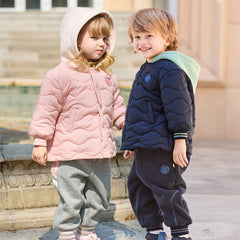 Dave&Bella Toddler Girls/Boys Winter Pink/Navy Blue Patchwork Outwear Hooded Jacket