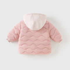 Dave&Bella Toddler Girls/Boys Winter Pink/Navy Blue Patchwork Outwear Hooded Jacket