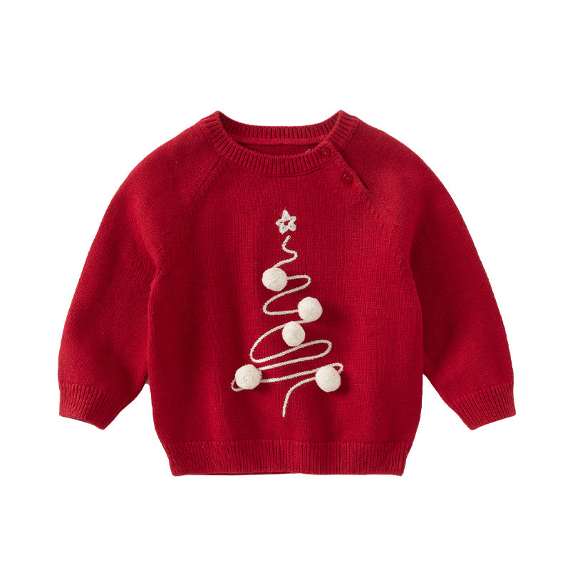 Dave&Bella Toddler Girls/Boys Red Christmas-tree Decorations Soft Sweaters Tops