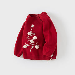 Dave&Bella Toddler Girls/Boys Red Christmas-tree Decorations Soft Sweaters Tops