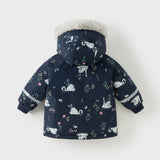 Dave&Bella Toddler Girls Navy/Pink Cute Print Outwear Warm Hooded Padded Jackets
