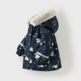 Dave&Bella Toddler Girls Navy/Pink Cute Print Outwear Warm Hooded Padded Jackets