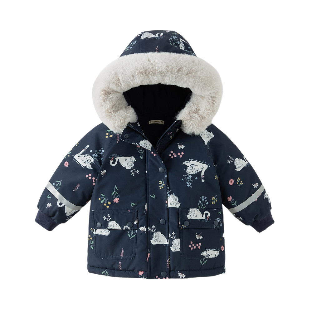 Dave&Bella Toddler Girls Navy/Pink Cute Print Outwear Warm Hooded Padded Jackets