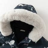 Dave&Bella Toddler Girls Navy/Pink Cute Print Outwear Warm Hooded Padded Jackets