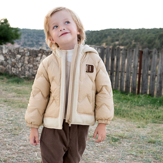 Dave&Bella Toddler Boys Winter Apricot Outwear Hooded Cozy Down Coats