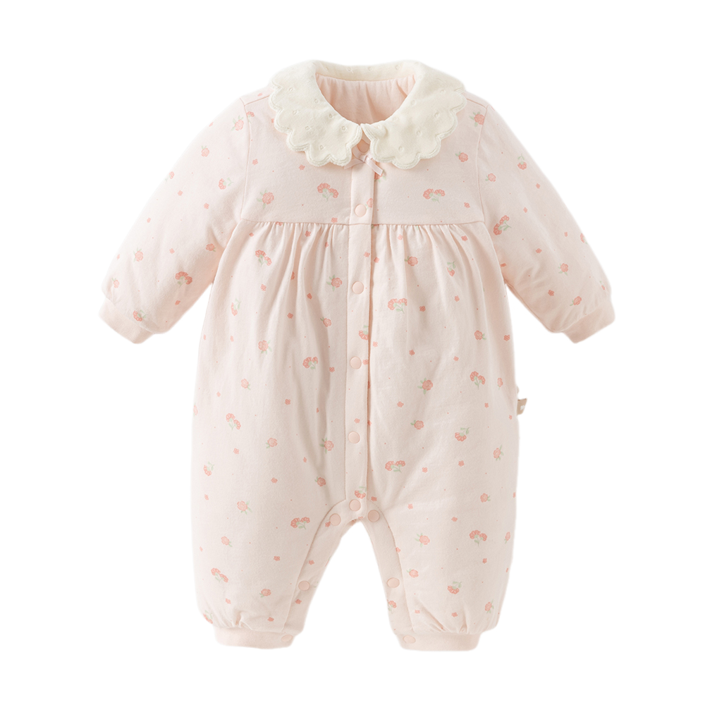 Dave&Bella Baby Girls Winter Sweet Pink Floral Print Soft Padded Rompers
