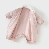 Dave&Bella Newborn Girls Grey Pink Plush Turtle Long-sleeved Padded Rompers