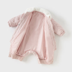 Dave&Bella Newborn Girls Grey Pink Plush Turtle Long-sleeved Padded Rompers