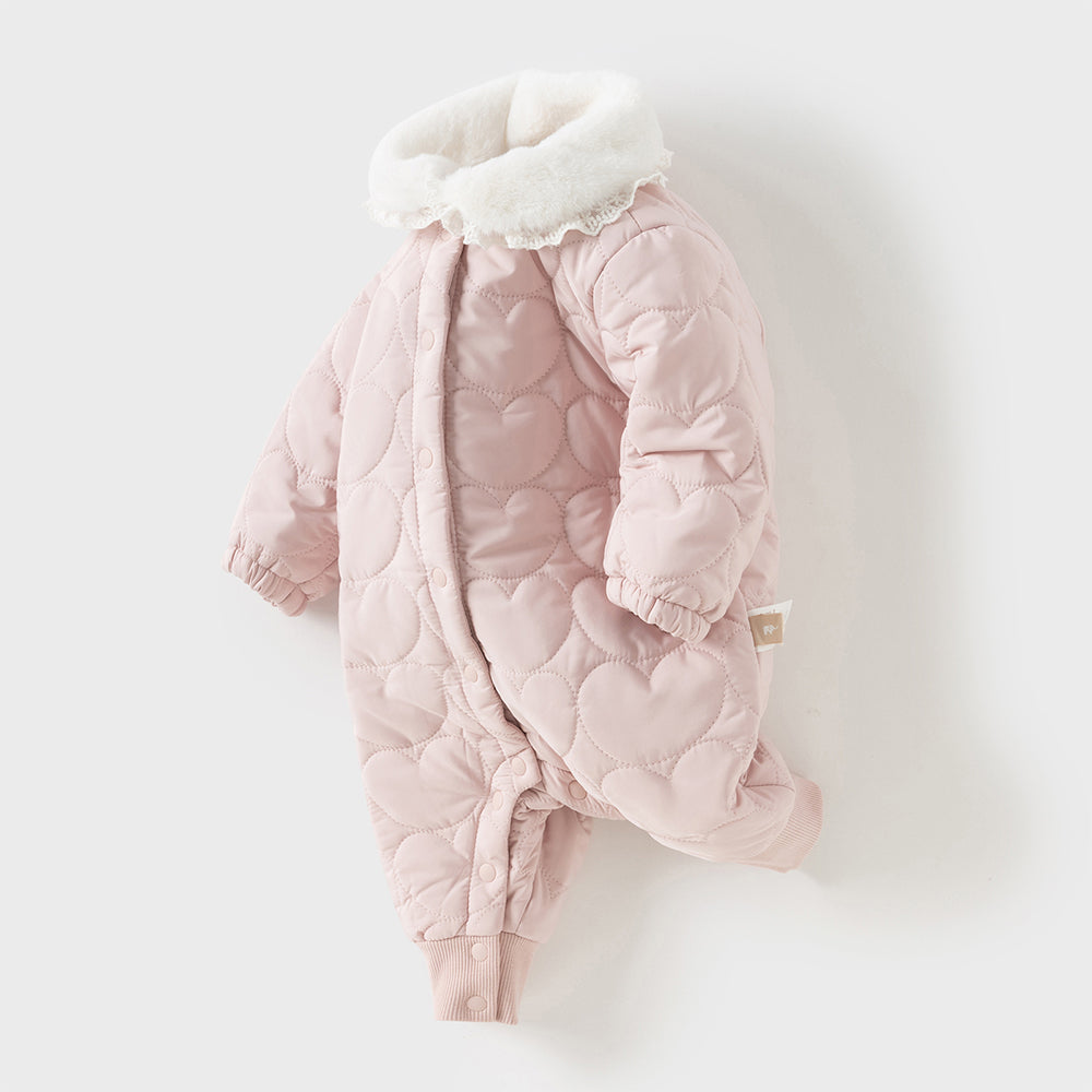 Dave&Bella Newborn Girls Grey Pink Plush Turtle Long-sleeved Padded Rompers