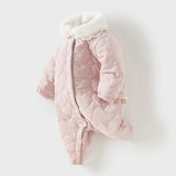 Dave&Bella Newborn Girls Grey Pink Plush Turtle Long-sleeved Padded Rompers