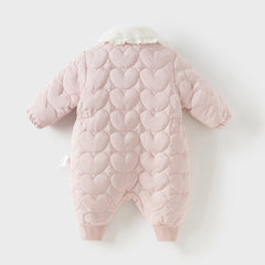 Dave&Bella Newborn Girls Grey Pink Plush Turtle Long-sleeved Padded Rompers