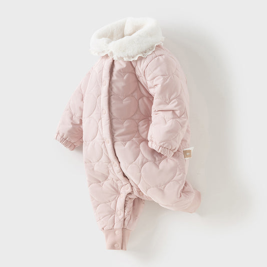 Dave&Bella Newborn Girls Grey Pink Plush Turtle Long-sleeved Padded Rompers