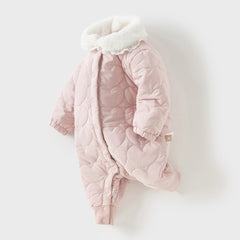 Dave&Bella Newborn Girls Grey Pink Plush Turtle Long-sleeved Padded Rompers