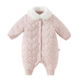 Dave&Bella Newborn Girls Grey Pink Plush Turtle Long-sleeved Padded Rompers
