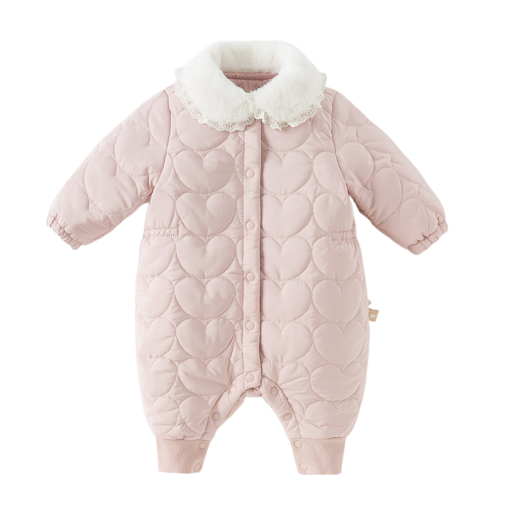 Dave&Bella Newborn Girls Grey Pink Plush Turtle Long-sleeved Padded Rompers