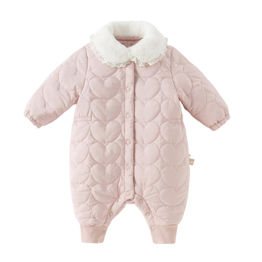 Dave&Bella Newborn Girls Grey Pink Plush Turtle Long-sleeved Padded Rompers