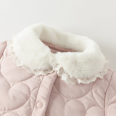 Dave&Bella Newborn Girls Grey Pink Plush Turtle Long-sleeved Padded Rompers