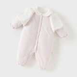Dave&Bella Baby Girls Pretty Floral Print Doll Collar Padded Plush-lined Warm Rompers
