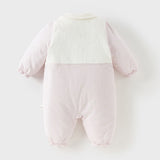 Dave&Bella Baby Girls Pretty Floral Print Doll Collar Padded Plush-lined Warm Rompers