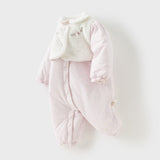 Dave&Bella Baby Girls Pretty Floral Print Doll Collar Padded Plush-lined Warm Rompers