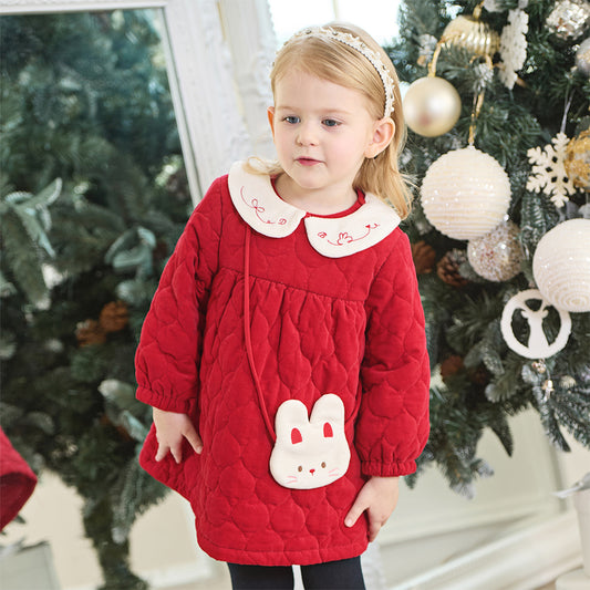 Dave&Bella Toddler Girls Cute Red Doll collar  A-lined Padded Princess Dress(wallet bag)