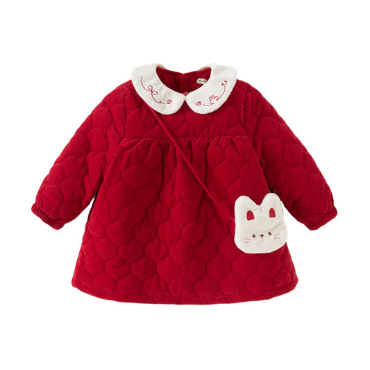 Dave&Bella Toddler Girls Cute Red Doll collar  A-lined Padded Princess Dress(wallet bag)