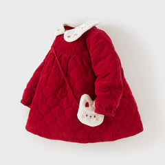 Dave&Bella Toddler Girls Cute Red Doll collar  A-lined Padded Princess Dress(wallet bag)