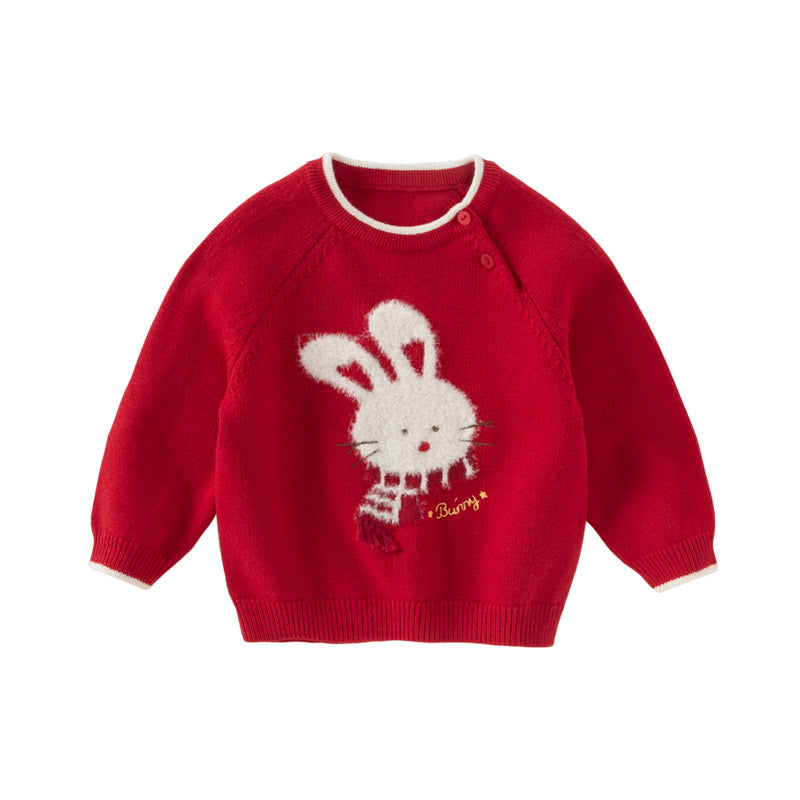 Dave&Bella Toddler Girls Red Rabbit-print Sweaters Tops