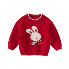 Dave&Bella Toddler Girls Red Rabbit-print Sweaters Tops