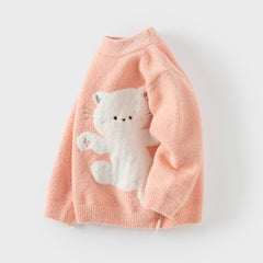 Dave&Bella Toddler Girls Sweet Orange Pink Kitten Jacquard Turtle Sofft Sweaters Tops