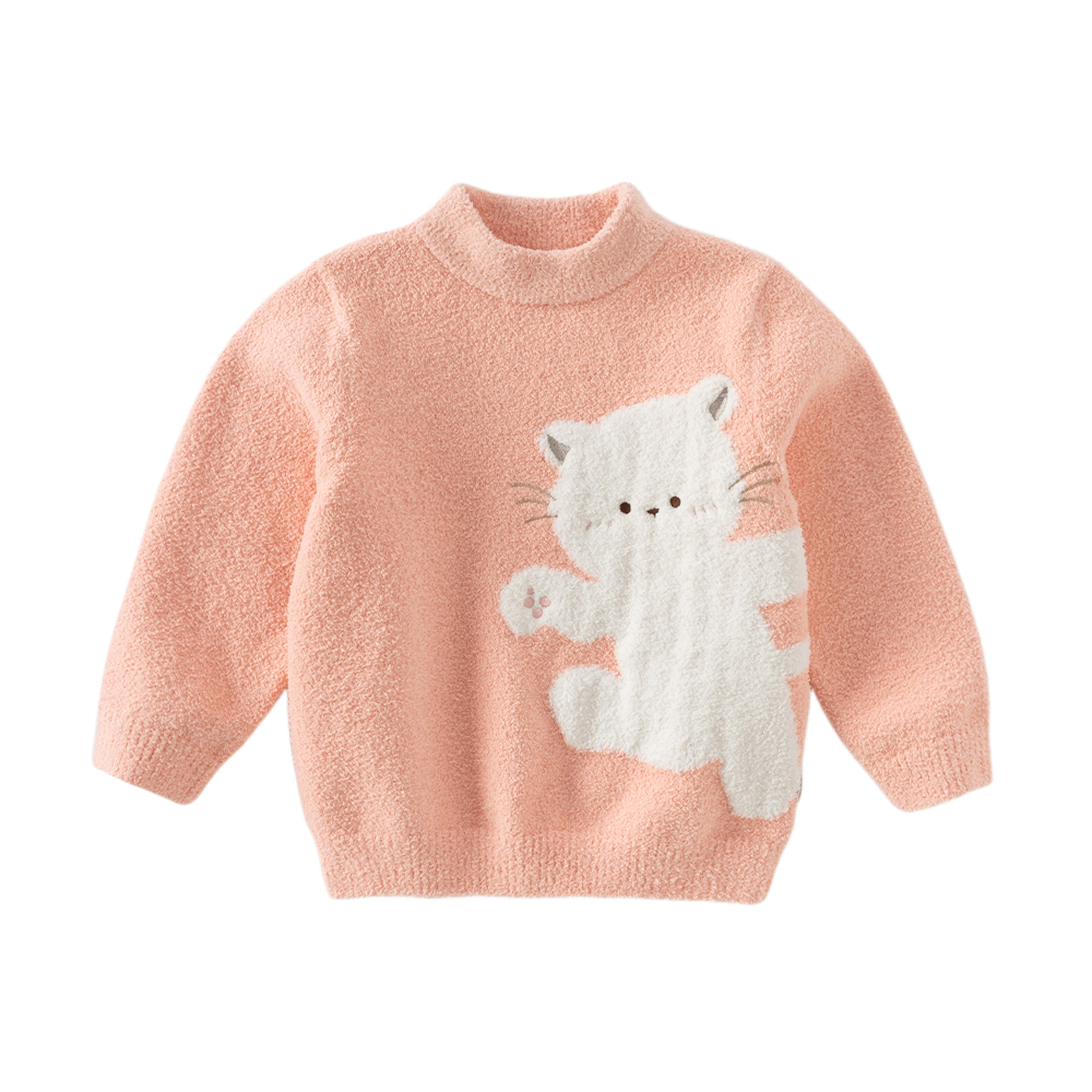 Dave&Bella Toddler Girls Sweet Orange Pink Kitten Jacquard Turtle Soft Sweaters Tops