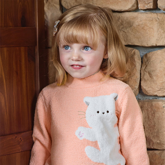 Dave&Bella Toddler Girls Sweet Orange Pink Kitten Jacquard Turtle Sofft Sweaters Tops