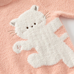 Dave&Bella Toddler Girls Sweet Orange Pink Kitten Jacquard Turtle Sofft Sweaters Tops