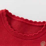 Dave&Bella Toddler Girls Festival Red Christmas Reindeer Print Mesh Princess Dress